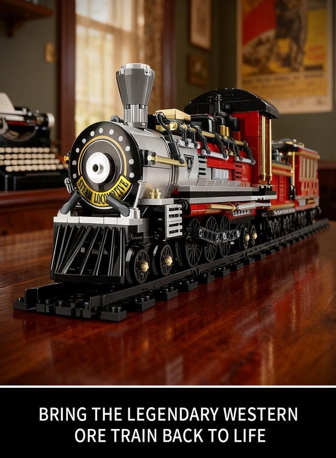 Mov stone Western Mining Steam Train Building Blocks, West Articulated Locomotive Brick Set - Compatible with Lego Train Set, Premium Model Train Gift for Adult Collectors - Image 2